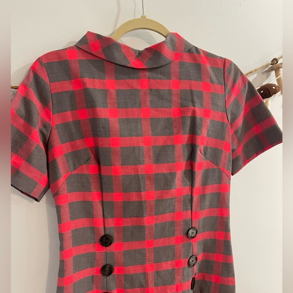 Vintage 1950s 60s sherry Kent of Dallas red plaid pleated dress - Picture 2 of 8